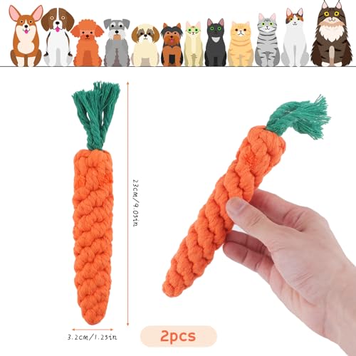 Moosono 2 Stück Hundespielzeug Karotte, Kauspielzeug für Welpen, Geflochten Seil Spielzeug Hund für Interaktives, Hundespielzeug Kleine Hunde für Kleine Mittelgroße Welpen
