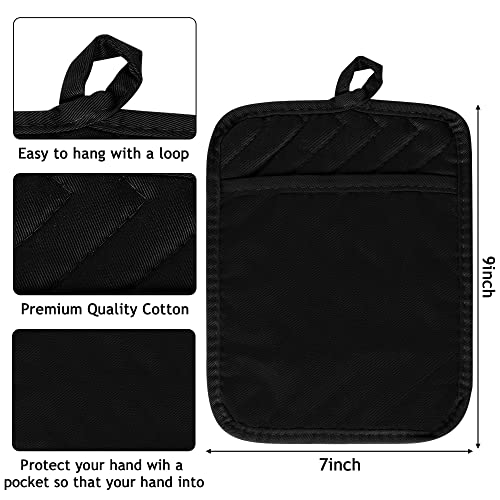 R Horse 6Pcs Pot Holder With Pocket For Kitchen Black Grey Pocket Pot Holder Cotton Heat Resistant Potholder Terry Cloth Coaster Kitchen Hot Pad Oven Mitts Hot Pads Trivet For Baking Cooking 7''X9'' #TOP1