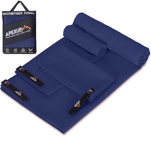 APEXUP Microfiber Travel Towel, Ultra Absorbent Quick Dry Towels, Lightweight Gym Sports Camping Towel for Workout, Yoga, Beach, Shower, Swimming (Com