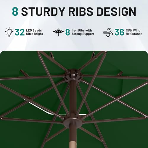 Image of AreShark 9ft 3 Tiers Patio Umbrella with Solar Lights, Outdoor Umbrella w / 32 LED Lights&8 Sturdy Ribs, Table Umbrella for Deck, Backyard, Pool (Dark Green)