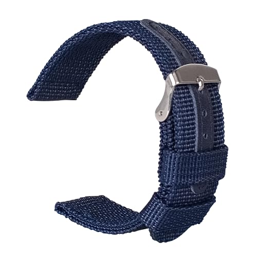 uEmoh Watch Straps, Quick Release Nylon Watch Bands for Men Women, Watch Bands of Multiple Colors & Width(18mm, 20mm, 22mm) (22mm, Navy Blue/Leather)