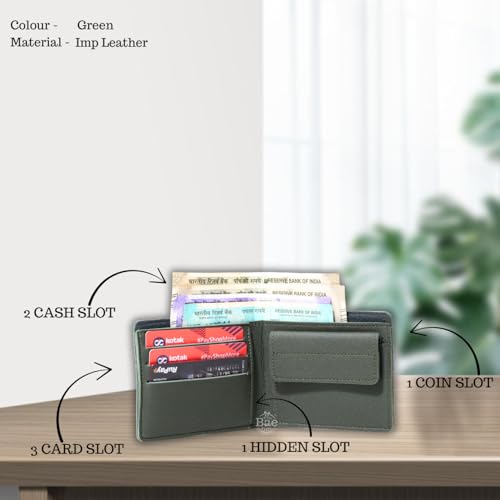 Image of Thebaegift Men's Personalized Wallet I Customized Slim Stylish Leather Purse with Name & Charm I Unique Birthday Gift for Men Boy Love Husband Employees Clients (Olive Green IMP)
