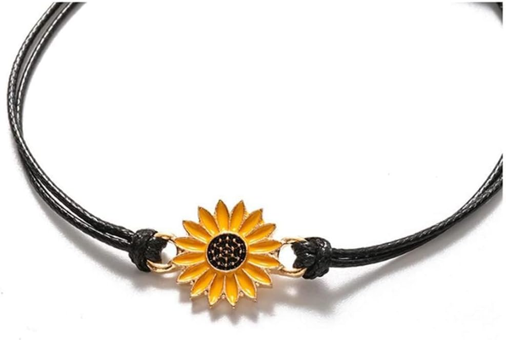 Miniatura 3 de Juego de 2 pulseras de girasol con diseño de girasol, estilo bohemio, para parejas, mejores amigas, mujeres, niñas, cuerda negra y tarjeta blanca,