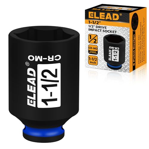 ELEAD 1/2 Drive Deep Impact Socket 1-1/2 inch SAE 6 Point 1/2-inch Drive Impact Axle Nut Sockets CR-MO Nut Socket Set Oil Filter Sockets Tools for Easy Removal of Axle Shaft Nuts