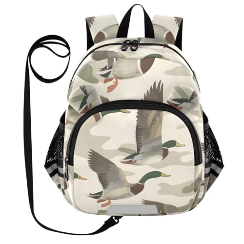 Wild Duck in Camouflage Background Toddler Backpack for Girls Boys 3-6, Kids Backpack with Leash, Preschool Kindergarten School Bag Mini Backpack for School Travel