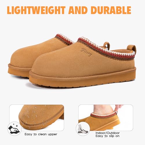 FITORY Women's Suede Slipper, Flat Slip On House Shoes with Faux Fur Lining Indoor Outdoor Short Mini Boots3