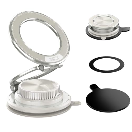 Image of RIGGEAR Vacuum Suction Magnetic Phone Mount, 360 Rotating Foldable Mobile Holder for Car, Office Desk, Mirror, Kitchen & Gym Use (AstroPrime Beige)