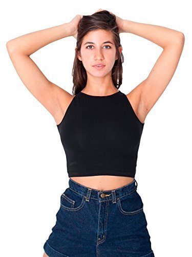 American Apparel Women Cotton Spandex Sleeveless Crop Top, Black, Small