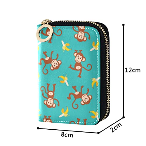 OTVEE Cartoon Monkey Banana Credit Card Wallet, Microfiber Leather Zipper RFID Card Case Holder for Men Women4
