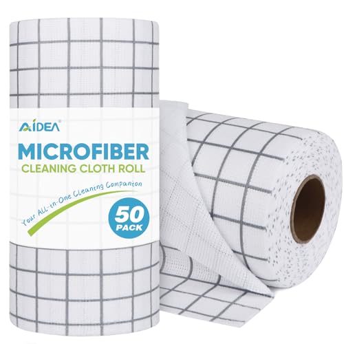 AIDEA Microfiber Cleaning Cloth Roll, 50PK, Microfiber Kitchen Towels, Reusable