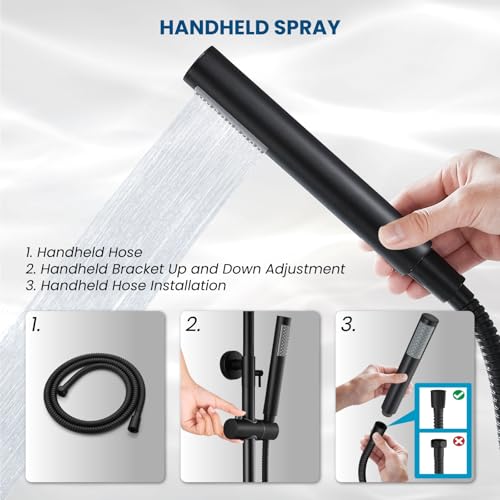 gotonovo Outdoor Shower Fixtures SUS304 Stainless Steel Rain Shower Kit Faucet High Pressure Wall Mount 2 Dual Function 8 Inch Showerhead and Handheld Spray Combo, Single Handle, Matte Black