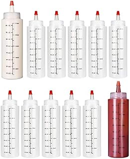 Ideal Swan 12 Pcs Squeeze Bottle Cooking Squeezy Sauce Bottles with Nozzles 8 oz Plastic Squirty Bottle Salad Dressing Bottle Condiment Ketchup Dispenser for Paint BBQ Sauces Syrup Olive Oil (250 ml)