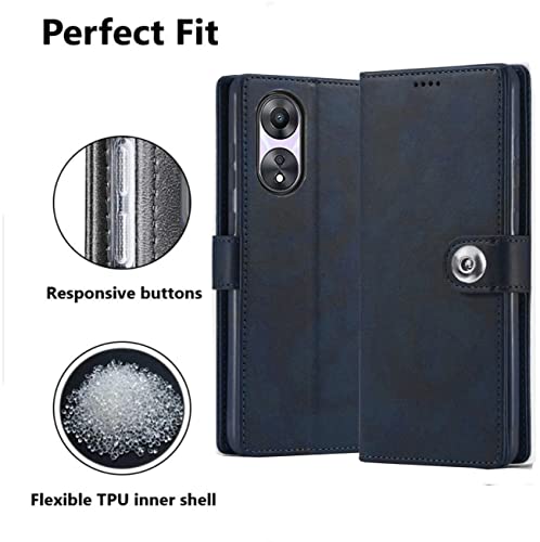 Image of SHINESTAR Ultimate Leather Finish Flip Back Cover for Oppo A78 5G | Inside TPU & Inbuilt Stand | Wallet Style Back Cover Case for Oppo A78 5G | Stylish Button Magnetic Closure - Blue