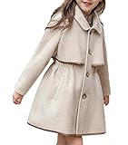 Girls Wool Dress Coat Cotton Quilted Fall Winter Single Breasted Lapel Collar Ruched Outerwear Jacket, 1# Beige, 3-4T = Tag 110