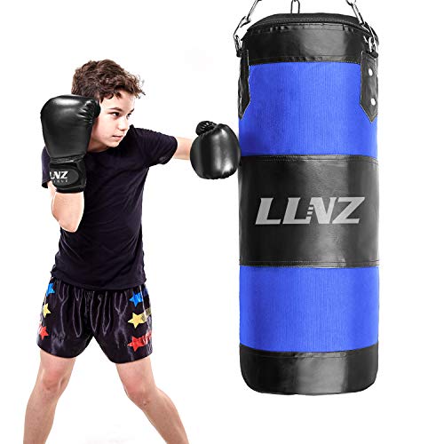 Luniquz Punching Bag for Kids Adults, Unfilled Hanging Boxing Bag with Mount Set for MMA Muay Thai Sparring, 31" in Blue