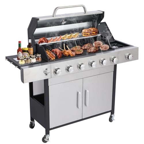 CIG Garden 6-Burner Propane Gas Grill with Side Burner