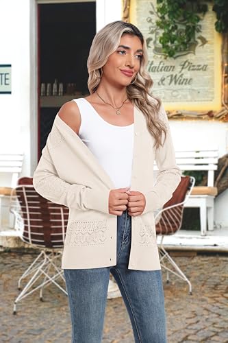 Jouica Women's Cardigan Sweaters 2025 Long Sleeve Cardigans for Women Lightweight Trendy Corchet Hollwed-Out V-Neck Sweater3