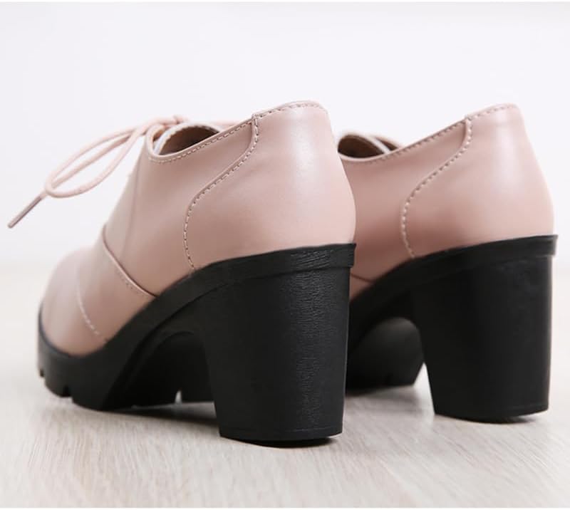 Women's Leather Platform Lace Up Chunky Mid-Heel Loafers Classic Round Toe Dress Oxfords Casual Comfort Walking Pump Shoe for Business Office &Work - Image 3