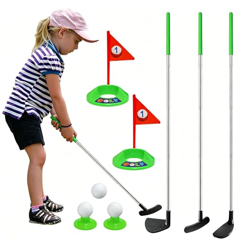 Dyienocs Kids Golf Clubs Set, Retractable Toy Golf Clubs for Toddlers,3 Clubs with Practice Balls, Putting Cups and Flag Poles,Mini Golf Set for Children Age 2 3 4 5 Years Old-Right Hand