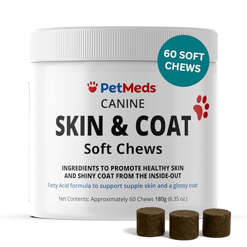 Image of PetMeds Skin & Coat Supplement for Dogs - Fish Oil, Omega 3, Vitamin E, & Biotin for Dry, Itchy Skin & Shedding Relief - Healthy Skin & Shiny Coat - Beef & Sweet Potato Flavor - 60 Soft Chews