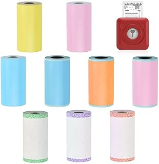 ZACUDA 9 PCS Thermal Printer Paper Colorful Mini Printing Paper Roll Bill Receipt Paper Rolls Self-Adhesive Memo Printable Sticker Compatible with P1 Mini Printer PeriPage A6 Series Printers,56 x 30mm