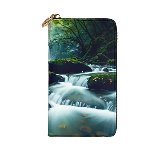 River in The Forest Prints Leather Long Clutch Wallet for Fashionable Girls and Women - Durable, Stylish, and Functional, Black, One Size2