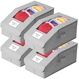 Stowsia Hat Organizer for Baseball Caps, 4 Pack Stackable Hat Storage Boxes with Clear Window, Holds up to 56 Caps, Foldable Hat Organizer for Closet & Shelf, Grey