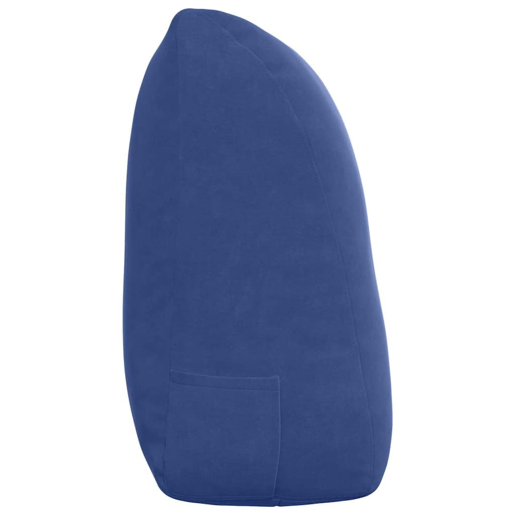 Rückenkissen Polizeiblau 120x24x50 cm Samt - Ergonomisches Keilkissen mit Seitentasche und Knopf-Fixierung - Weiches Lesekissen & Sofakissen für Bett, Couch und Büro im Innenbereich