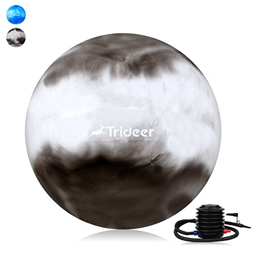 Trideer Exercise Ball, Yoga Ball, Birthing Ball with Quick Pump, Anti-Burst & Extra Thick, Heavy Duty Ball Chair, Stability Ball Supports 2200lbs (Office&Home) (Grey&White, L (58-65cm))