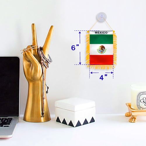 Anley 4 X 6 Inch Mexico Window Hanging Flag - Rearview Mirror & Double Sided - Fringed Mexican Mini Banner with Suction Cup