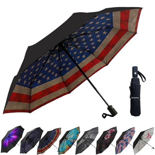 LLanxiry Compact Travel Umbrella, 44" Canopy, Automatic Open/Close Windproof Umbrella, 210T Pongee, 8-Rib Fiberglass, Travel Size Mini, Portable Rain/Sun Umbrellas UPF 50+ with Cover