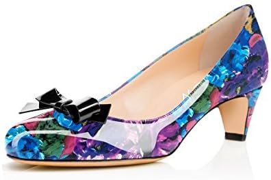 YDN Women Closed Round Toe Pumps Low Heels Shoes with Bowknot for Work Office Ladies Size 4-15 US