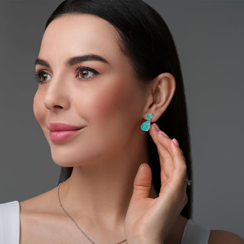 Paraiba Tourmaline Vintage Teardrop Dangle Earrings, Bridal Bridesmaids Statement Drop Jewelry for Women, Wedding Prom 2025 Trend, Silver-plated Metal Emerald Gemstone, Big Cocktail Fine Party Gift4
