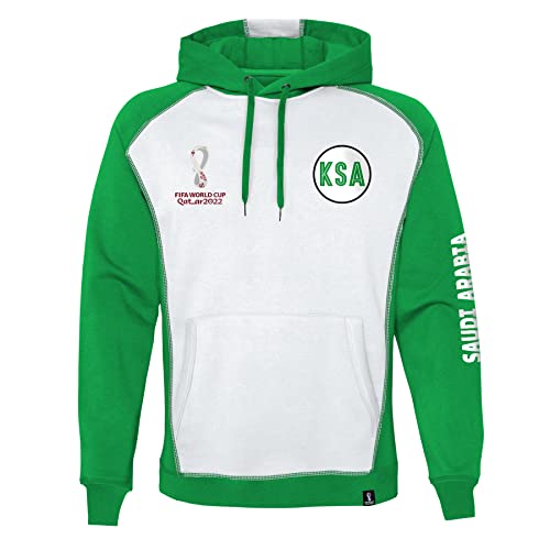 Outerstuff Mens FIFA World Cup Contrast Raglan Tech Fleece Hood, White-Green, Large
