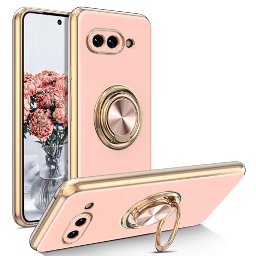 Coque silicone souple rose clair Google Pixel 9a avec anneau rotatif 360