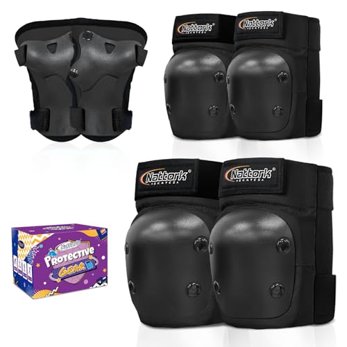 Nattork Knee Pads for Kids Youth Audlt，Knee and Elbow Pads with Wrist Guards 6 in 1 Protective Gear Set for Skateboard, Roller Skate, Inline Skates,