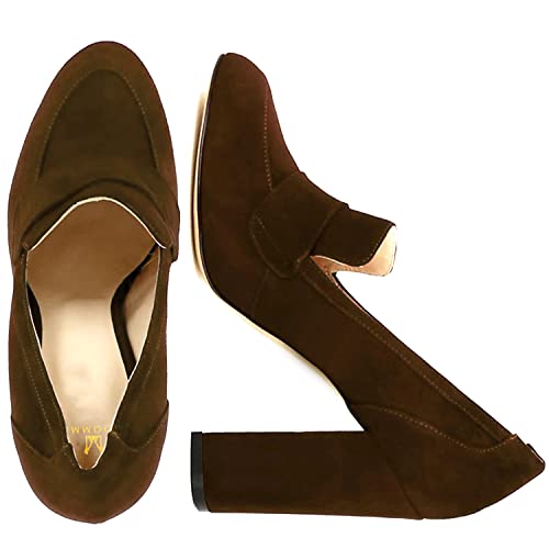 Image of MOOMMO Women Chunky Block Heel Pumps Round Closed Toe Slip On Oxford Loafers Shoes High Heels Snakeskin Work Pump Suede Loafer for Office Ladies Classic Formal Business Professional 4-13 M US
