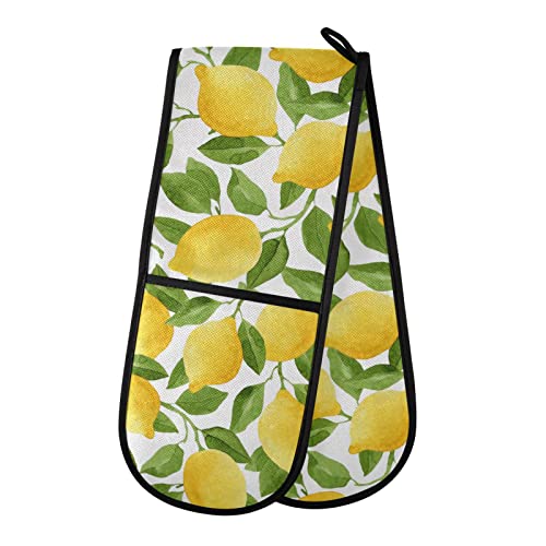 Double Oven Glove Yellow Lemon Heat Resistant Double Ovens Mitt Modern Cooking Gloves Potholders