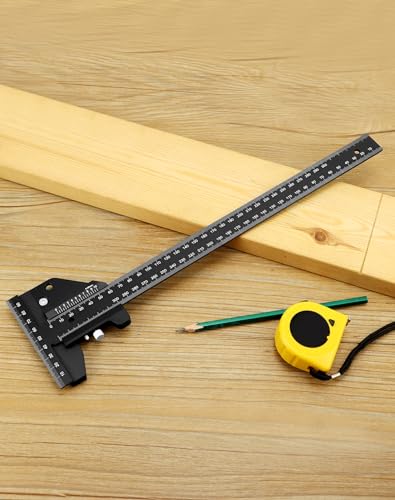 QWORK® T-Lineal für Holzarbeiten, Aluminiumlegierung, Tischler-Winkellineal, Holzbearbeitungsschreiber, 0-300mm