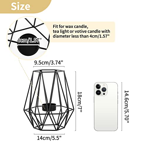 Nuptio 2 Pcs Black Tealight Candle Holders For Living Room, Geometric Hexagon Tea Light Holder Wedding Table Decoration, Votive Candle Holder For Birthday Party Events Home Decor #TOP4