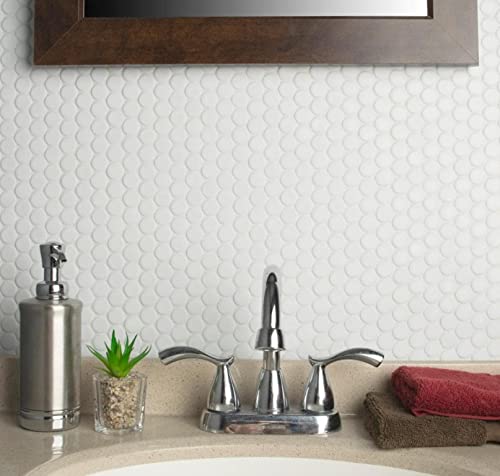 Penny Round Tile Arctic White Porcelain Mosaic Matte Look Designed In Italy (12X12) #TOP5