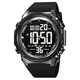 XCZAP Orologio sportivo da uomo, nero, con cronografo e lancette luminose, impermeabile, cinturino in silicone casual per uso esterno e quotidiano, regalo per uomo, Titanio., Digitale