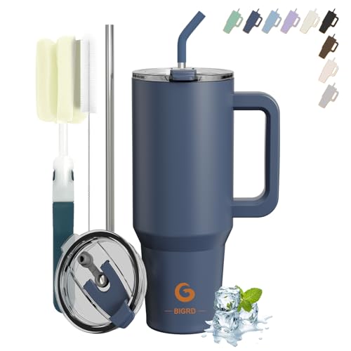 BIGRD Insulated Coffee Cup Travel Mug with Handle and Straw 40oz,Stainless Steel Double Wall Vacuum Leak Proof Water Bottle for Cold Hot 1.2L,BPA-Free,Twilight