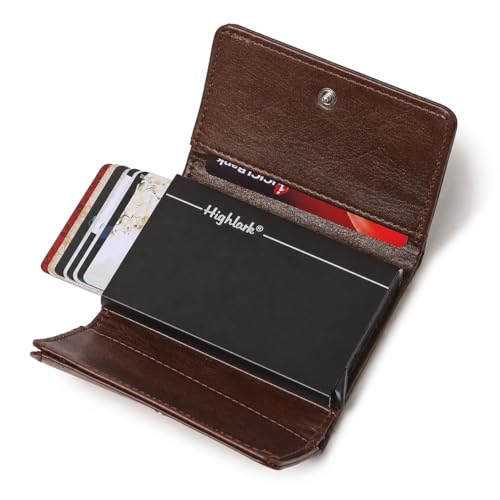 Image of RFID Blocking Pop-Up Card Holder for Men | Slim Vegan Leather Wallet with Cash Compartment | Aluminium Case, Holds Up to 10 Cards | Gift for Men