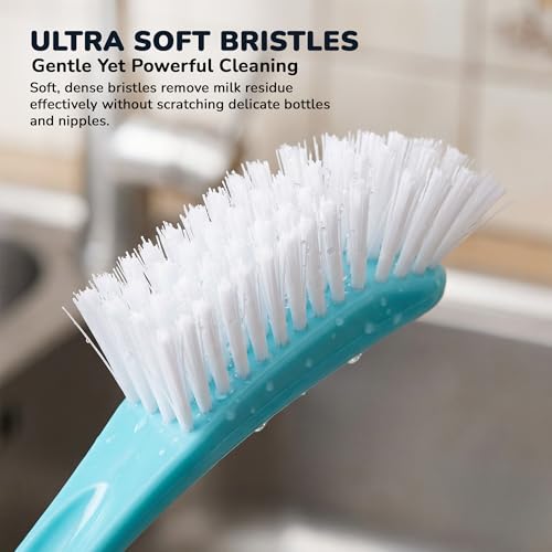 Image of Baybee 2 in 1 Premium Baby Feeding Bottle Cleaning Brush | Easy to Hold Nylon Feeding Bottle Cleaner Brush | Infant Nipple Cleaning Teat Brushes | Baby Bottles Cleaning Brushes (Blue)