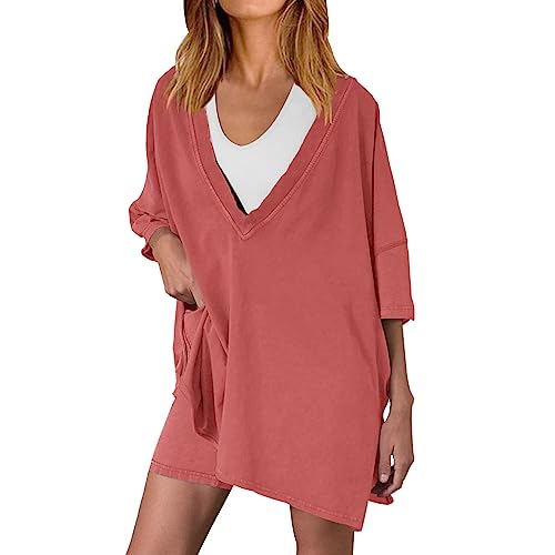 Conjunto de 2 roupas femininas de verão, largas, de manga curta, justas, modernas, lisas, casuais, i