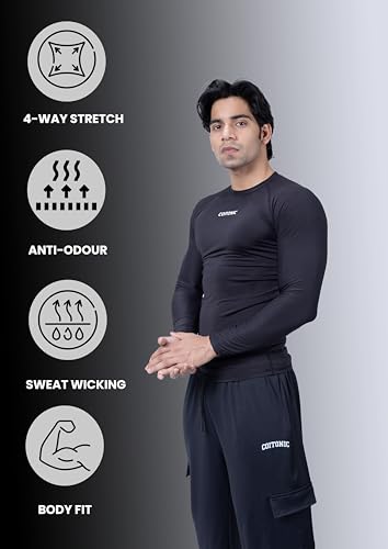 Image of COITONIC Men's Full Sleeve Compression T-Shirt - Athletic Base Layer for Gym, Sports & Fitness Training