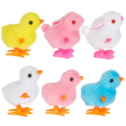 DECYOOL 6PCS Wind Up Bunny and Chick Clockwork Toys Novel Easter Wind Up Toys for Easter Eggs Plush Chicken Wind Up Toys for Easter Basket Stuffer ï¼ˆColor Randomï¼‰