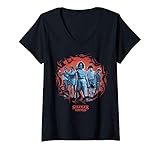 19NXST00008A-001 Mujer Stranger Things Group Shot Demogorgon Framed Camiseta Cuello V