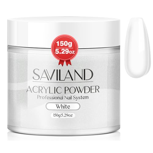 SAVILAND 5.29OZ White Acrylic Powder: Large Capacity Professional Bubble-Free Acrylic Nail Powder Chip-Resistant for Carving Extension French Manicure DIY at Home No Nail Lamp Needed